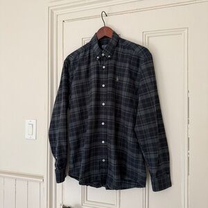 Polo by Ralph Lauren Men's Black and Gray Plaid Button-Down Shirt. Size Medium